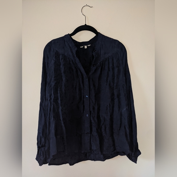 Lucky Brand Navy Patterned Button-up Blouse - Picture 1 of 4